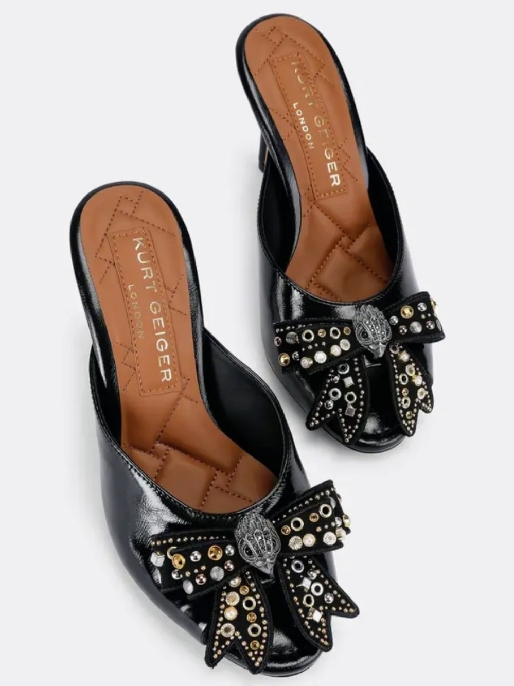 Kurt Geiger Black Patent Embellished Bow Mules